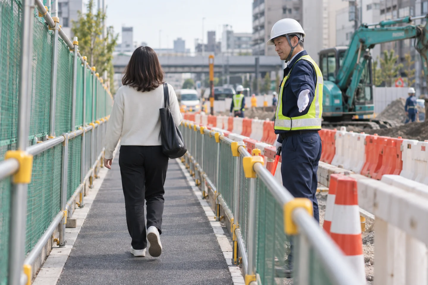 工事区間に設けた仮設歩行者通路での案内のイメージ